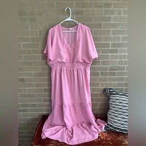 Blush Pink V-Neck Smocked Waist Maxi Dress